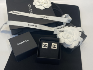 Chanel Beige CC Logo Square Earrings