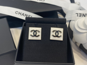 Chanel Beige CC Logo Square Earrings