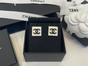 Chanel Beige CC Logo Square Earrings