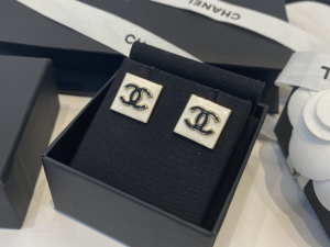 Chanel Beige CC Logo Square Earrings