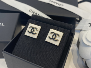 Chanel Beige CC Logo Square Earrings