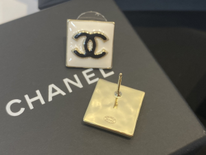 Chanel Beige CC Logo Square Earrings