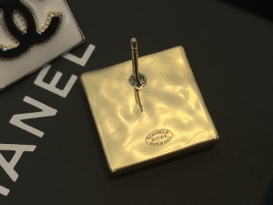 Chanel Beige CC Logo Square Earrings