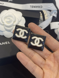 Chanel CC Logo Square Earrings Black