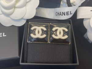 Chanel CC Logo Square Earrings Black