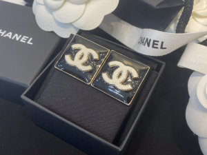 Chanel CC Logo Square Earrings Black