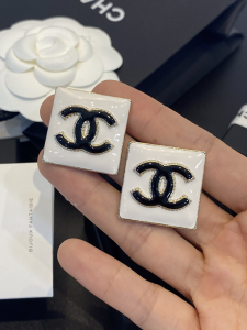 Chanel CC Logo Square Earrings White