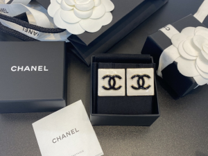 Chanel CC Logo Square Earrings White