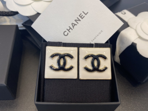 Chanel CC Logo Square Earrings White