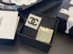 Chanel CC Logo Square Earrings White