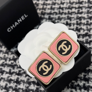 Chanel CC Logo Square Pink Earrings