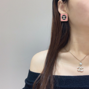 Chanel CC Logo Square Pink Earrings