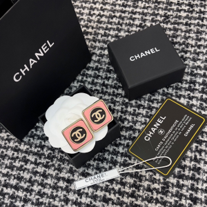 Chanel CC Logo Square Pink Earrings