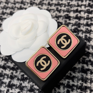 Chanel CC Logo Square Pink Earrings