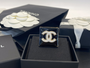 Chanel CC Logo Square Rings Black