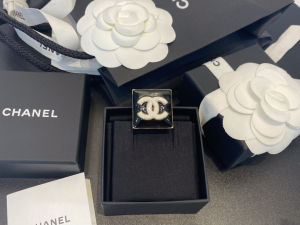 Chanel CC Logo Square Rings Black