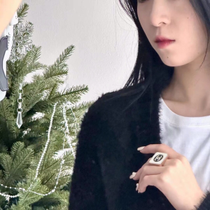 Chanel CC Logo Square White Rings