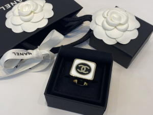 Chanel CC Logo Square White Rings