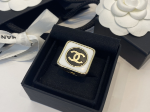 Chanel CC Logo Square White Rings