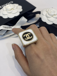 Chanel CC Logo Square White Rings