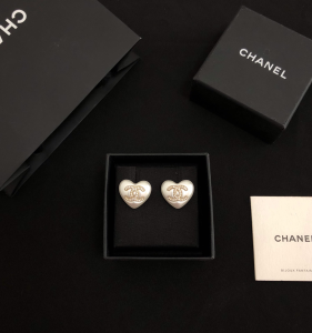 Chanel CC Logo White Heart Earrings