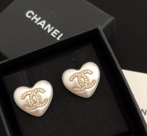 Chanel CC Logo White Heart Earrings