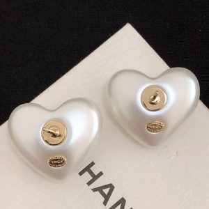 Chanel CC Logo White Heart Earrings