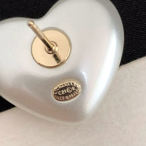 Chanel CC Logo White Heart Earrings