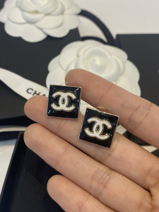 Chanel White CC Logo Square Earrings