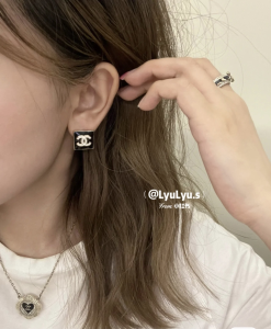 Chanel White CC Logo Square Earrings
