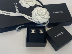 Chanel White CC Logo Square Earrings