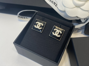 Chanel White CC Logo Square Earrings