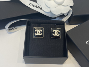 Chanel White CC Logo Square Earrings