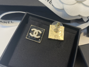 Chanel White CC Logo Square Earrings