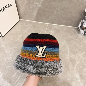 Louis Vuitton LV Black Grey Knit Wool Bucket Cap Hat Louis Vuitton LV Black Grey Knit Wool Bucket Cap Hat
