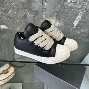 Rick Owens Strobe Vintage Low Megalace Black Leather Sneakers Rick Owens Strobe Vintage Low Megalace Black Leather Sneakers