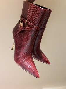 Tom Ford Padlock Burgundy Croco Embossed Leather Ankle Boots 100MM Tom Ford Padlock Burgundy Croco Embossed Leather Ankle Boots 100MM