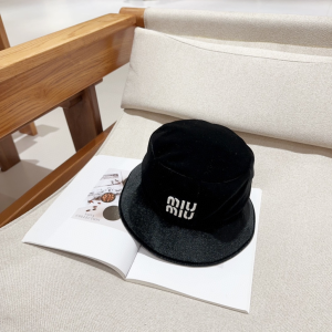 Miu Miu Logo Black Velvet Bucket Cap Hat
