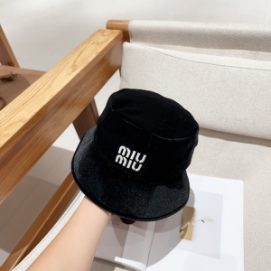 Miu Miu Logo Black Velvet Bucket Cap Hat