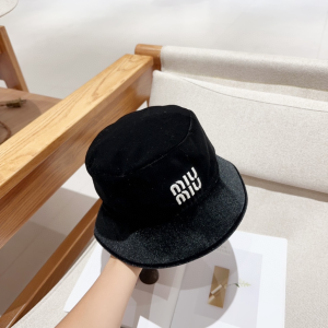 Miu Miu Logo Black Velvet Bucket Cap Hat