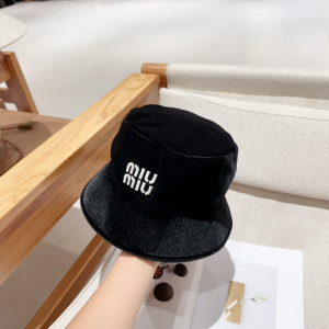 Miu Miu Logo Black Velvet Bucket Cap Hat