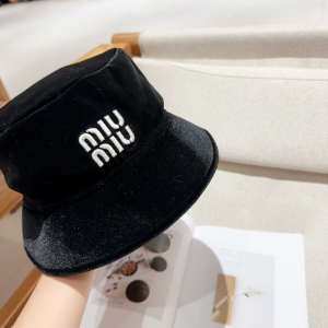 Miu Miu Logo Black Velvet Bucket Cap Hat