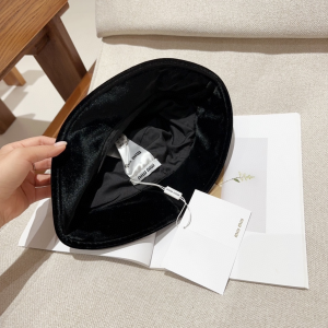Miu Miu Logo Black Velvet Bucket Cap Hat