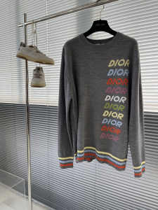Dior Crew Neck Sweater Gray Wool and Cashmere Intarsia Dior Crew Neck Sweater Gray Wool and Cashmere Intarsia