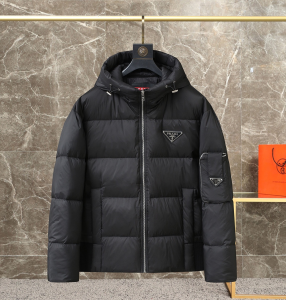 Prada Triangle Logo Black Re Nylon Puffer Padded Hoodie Down Jacket Prada Triangle Logo Black Re Nylon Puffer Padded Hoodie Down Jacket