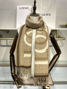 Loewe Beige Love Anagram Wool Blend Jacquard Scarf with Fringed Loewe Beige Love Anagram Wool Blend Jacquard Scarf with Fringed