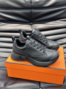 Hermes Hugo Black Leather Sneakers