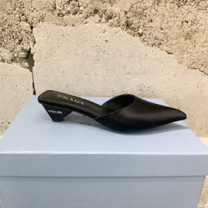 Prada Black Satin Low Heeled Mules