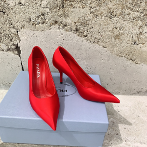 Prada Point Toe Red Satin Pumps