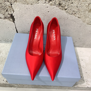 Prada Point Toe Red Satin Pumps